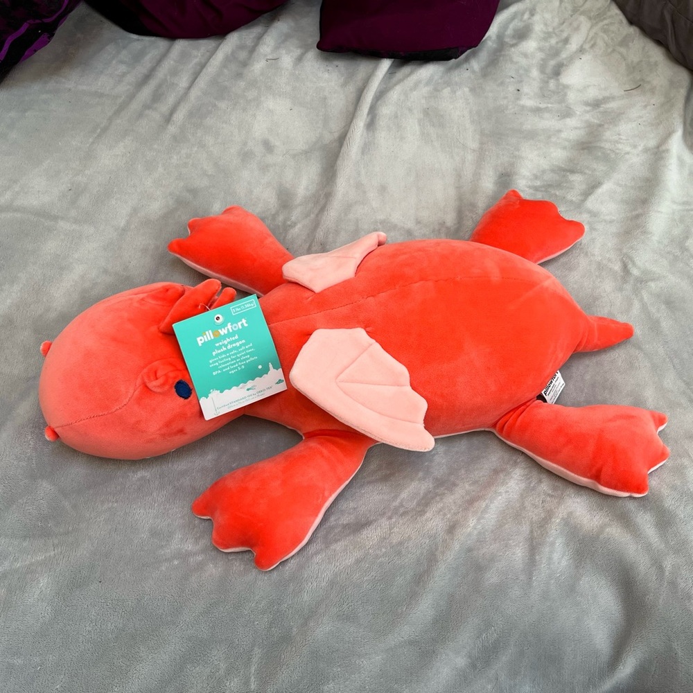 ! RARE ! Pillowfort Weighted Plush Dragon NWT HTF Coral